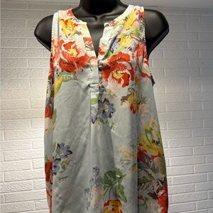 Kenar White and Orange Sleeveless Blouse with Mandarin Collar